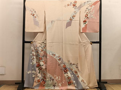 平和屋着物●訪問着　駒刺繍　御所車花文　金彩　高島屋扱い　正絹　逸品　BAAX8687mz