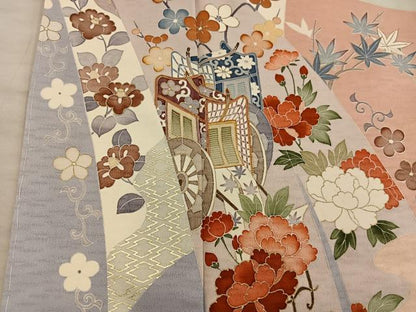 平和屋着物●訪問着　駒刺繍　御所車花文　金彩　高島屋扱い　正絹　逸品　BAAX8687mz