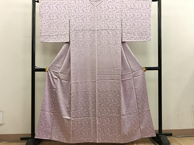 平和屋着物■上質な色無地　扇面地紋　水柿色　正絹　逸品　BAAX8688mz