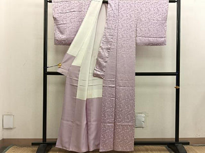 平和屋着物■上質な色無地　扇面地紋　水柿色　正絹　逸品　BAAX8688mz