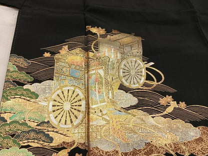 平和屋着物■豪華黒留袖　作家物　御所車松文　金彩　正絹　逸品　BAAX8692mz