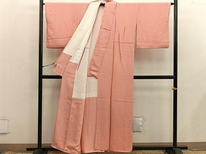 平和屋着物■上質な色無地　紋意匠　纁色　正絹　逸品　BAAX8695mz