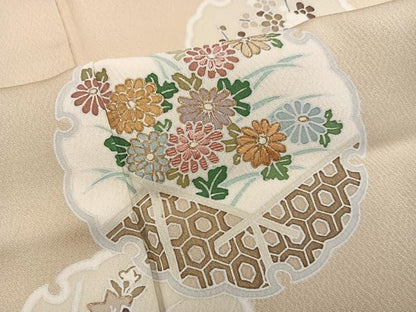 平和屋着物●訪問着　刺繍　雪輪菊花文　正絹　逸品　BAAX8699mz