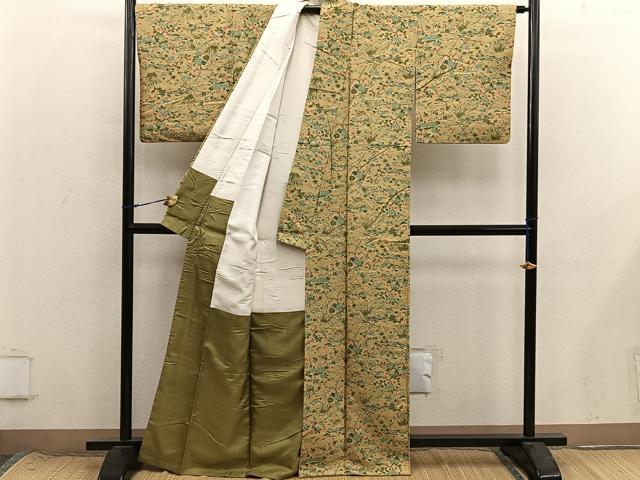 平和屋着物■上質な小紋　花鳥文　お召縮緬　正絹　逸品　BAAX8701mz