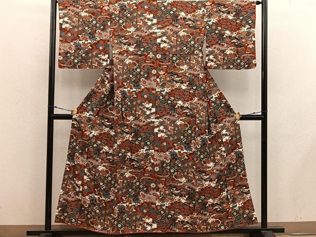 平和屋着物■上質な小紋　御所車風景花文　金彩　正絹　逸品　BAAX8702mz
