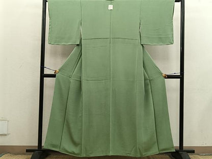 平和屋着物●上質な色無地　黄海松茶色　鬼しぼ縮緬　正絹　逸品　未使用　BAAX8704mz