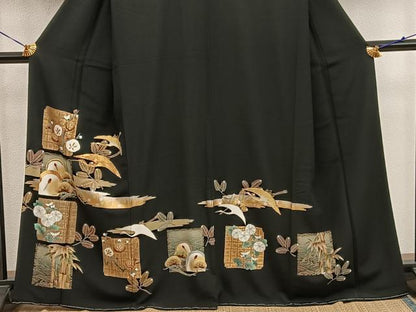 平和屋着物■豪華黒留袖　駒刺繍　飛鶴花文　金彩　健勝苑扱い　正絹　逸品　BAAX8705mz