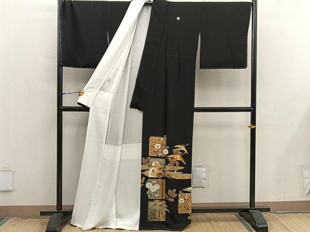 平和屋着物■豪華黒留袖　駒刺繍　飛鶴花文　金彩　健勝苑扱い　正絹　逸品　BAAX8705mz