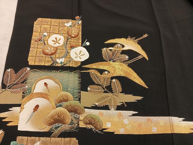 平和屋着物■豪華黒留袖　駒刺繍　飛鶴花文　金彩　健勝苑扱い　正絹　逸品　BAAX8705mz