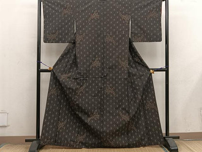 平和屋着物■上質な紬　麻の葉花文　正絹　逸品　BAAX8706mz