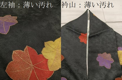 平和屋着物■上質な小紋　楓文　黒地　金彩　正絹　逸品　BAAX8708mz