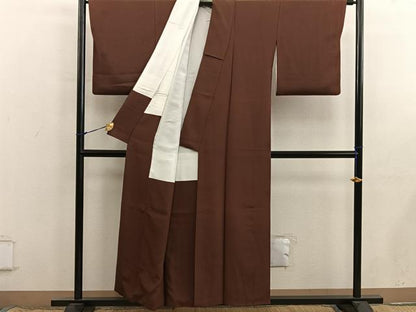 平和屋着物■上質な色無地　唐茶色　正絹　逸品　BAAX8710mz