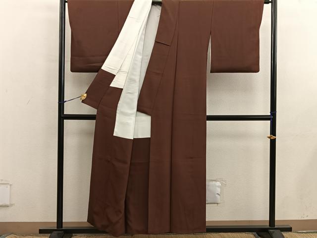 平和屋着物■上質な色無地　唐茶色　正絹　逸品　BAAX8710mz