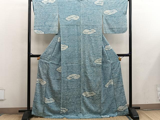 平和屋着物●上質な小紋　総絞り　雲重ね文　正絹　逸品　BAAX8711mz