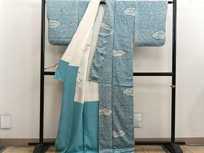 平和屋着物●上質な小紋　総絞り　雲重ね文　正絹　逸品　BAAX8711mz