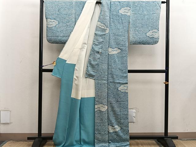 平和屋着物●上質な小紋　総絞り　雲重ね文　正絹　逸品　BAAX8711mz