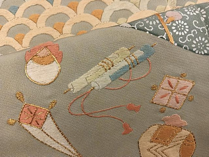 平和屋着物■豪華色留袖　駒刺繍　切嵌　宝尽くし花文　金糸　正絹　逸品　BAAX8714mz