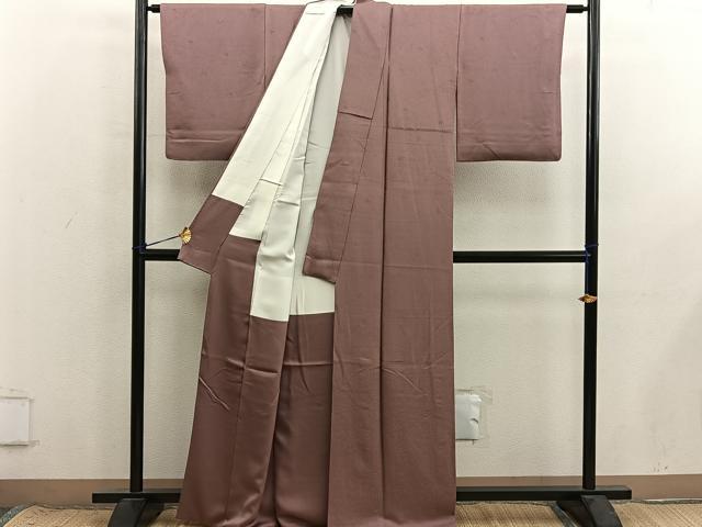 平和屋着物■上質な色無地　霞地紋　砺茶色　正絹　逸品　BAAX8715mz