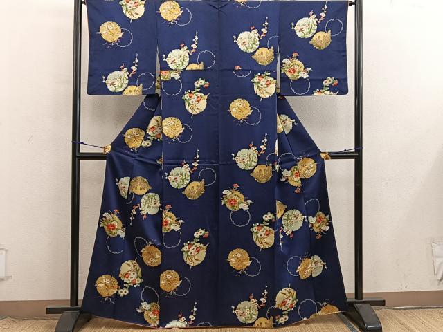 平和屋着物■上質な小紋　雪輪菊花文　正絹　逸品　BAAX8718mz