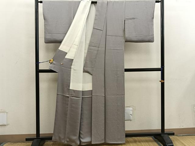 平和屋着物●上質な色無地　草花地紋　茶鼠色　高島屋扱い　正絹　逸品　BAAX8726mz