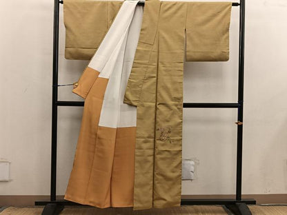 平和屋着物■色留訪問着　紬地　椿花文　正絹　逸品　BAAX8729mz
