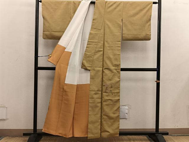 平和屋着物■色留訪問着　紬地　椿花文　正絹　逸品　BAAX8729mz