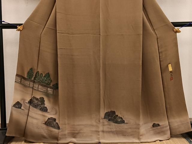 平和屋着物●訪問着　作家物　紙芸　石庭文　暈し染め　鬼しぼ縮緬　正絹　逸品　BAAX8737mz