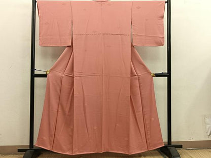 平和屋着物■上質な色無地　花菱地紋　甚三紅色　正絹　逸品　BAAX8738mz