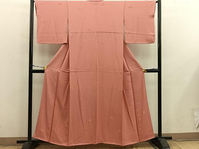 平和屋着物■上質な色無地　花菱地紋　甚三紅色　正絹　逸品　BAAX8738mz