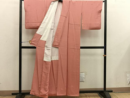 平和屋着物■上質な色無地　花菱地紋　甚三紅色　正絹　逸品　BAAX8738mz