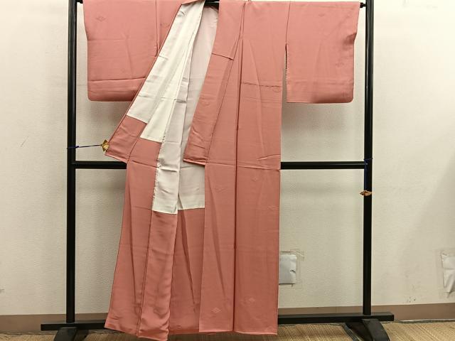 平和屋着物■上質な色無地　花菱地紋　甚三紅色　正絹　逸品　BAAX8738mz