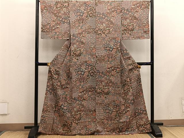 平和屋着物■上質な小紋　更紗花文　正絹　逸品　BAAX8741mz