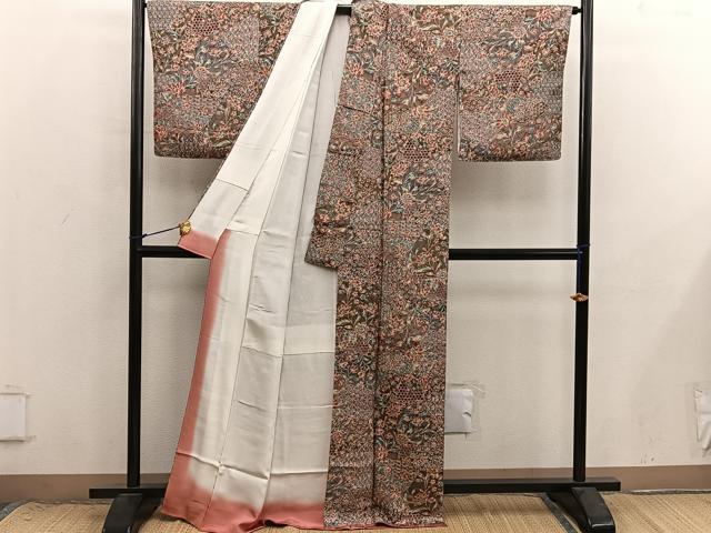 平和屋着物■上質な小紋　更紗花文　正絹　逸品　BAAX8741mz