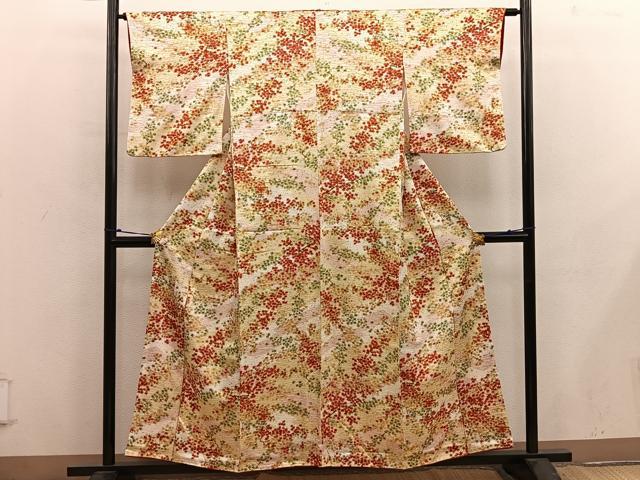 平和屋着物■上質な小紋　楓文　金彩　正絹　逸品　BAAX8742mz