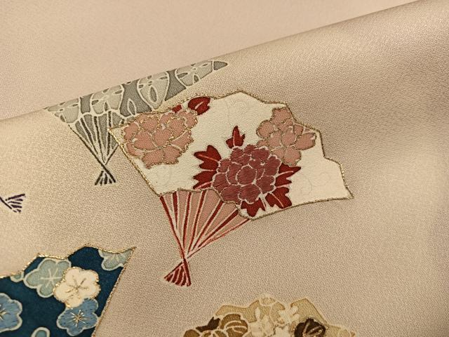 平和屋着物■訪問着　駒刺繍　扇面青海波花文　金彩　正絹　逸品　BAAX8744mz