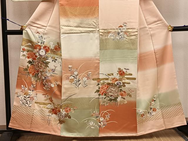 平和屋着物●訪問着　駒刺繍　牡丹花文　暈し染め　金彩　高島屋扱い　正絹　逸品　BAAX8750mz