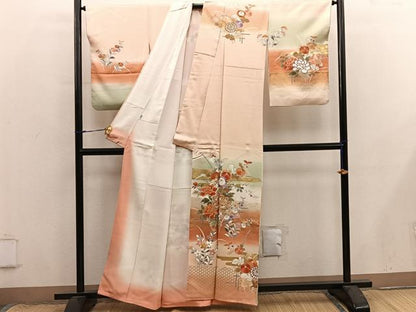 平和屋着物●訪問着　駒刺繍　牡丹花文　暈し染め　金彩　高島屋扱い　正絹　逸品　BAAX8750mz