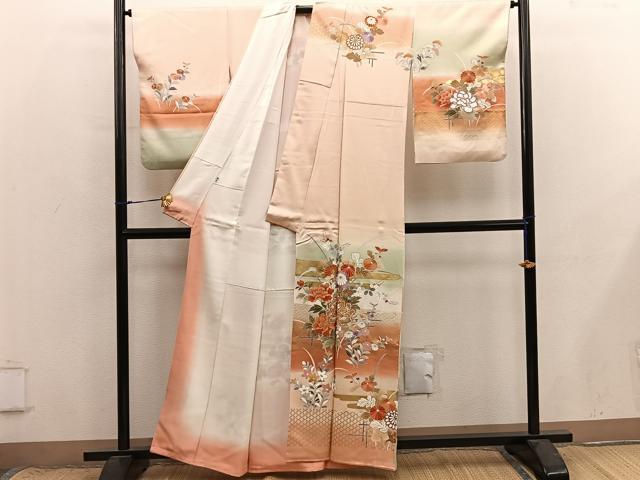 平和屋着物●訪問着　駒刺繍　牡丹花文　暈し染め　金彩　高島屋扱い　正絹　逸品　BAAX8750mz