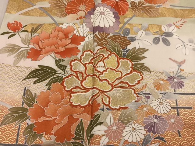 平和屋着物●訪問着　駒刺繍　牡丹花文　暈し染め　金彩　高島屋扱い　正絹　逸品　BAAX8750mz