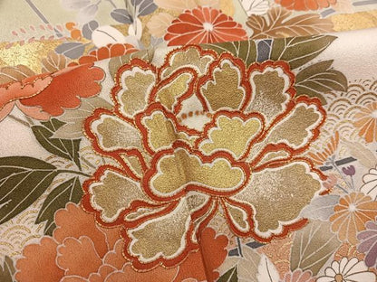 平和屋着物●訪問着　駒刺繍　牡丹花文　暈し染め　金彩　高島屋扱い　正絹　逸品　BAAX8750mz