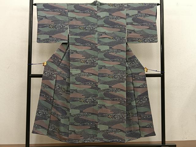 平和屋着物■上質な小紋　幾何学文様　金彩　正絹　逸品　BAAX8751mz