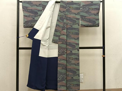 平和屋着物■上質な小紋　幾何学文様　金彩　正絹　逸品　BAAX8751mz