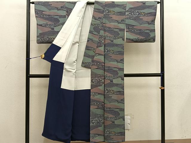 平和屋着物■上質な小紋　幾何学文様　金彩　正絹　逸品　BAAX8751mz