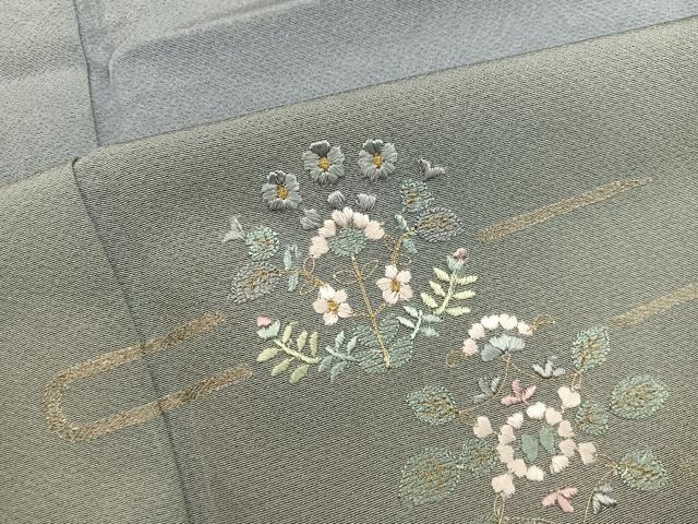 平和屋着物●訪問着　総刺繍　草花文　暈し染め　まるやま扱い　正絹　逸品　未使用　BAAX8754mz