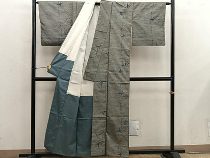 平和屋着物■上質な紬　草葉文　正絹　逸品　BAAX8761mz