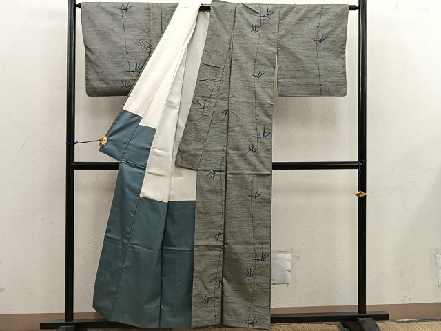 平和屋着物■上質な紬　草葉文　正絹　逸品　BAAX8761mz