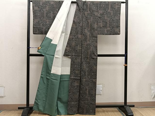 平和屋着物■上質な紬　7マルキ　色紙重ね花文　正絹　逸品　BAAX8766mz