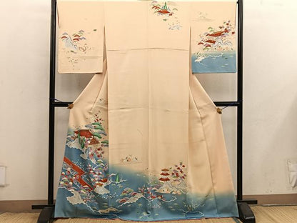 平和屋着物●訪問着　刺繍　風景花文　暈し染め　正絹　逸品　BAAX8768mz