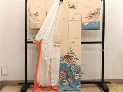 平和屋着物●訪問着　刺繍　風景花文　暈し染め　正絹　逸品　BAAX8768mz