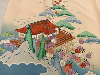 平和屋着物●訪問着　刺繍　風景花文　暈し染め　正絹　逸品　BAAX8768mz